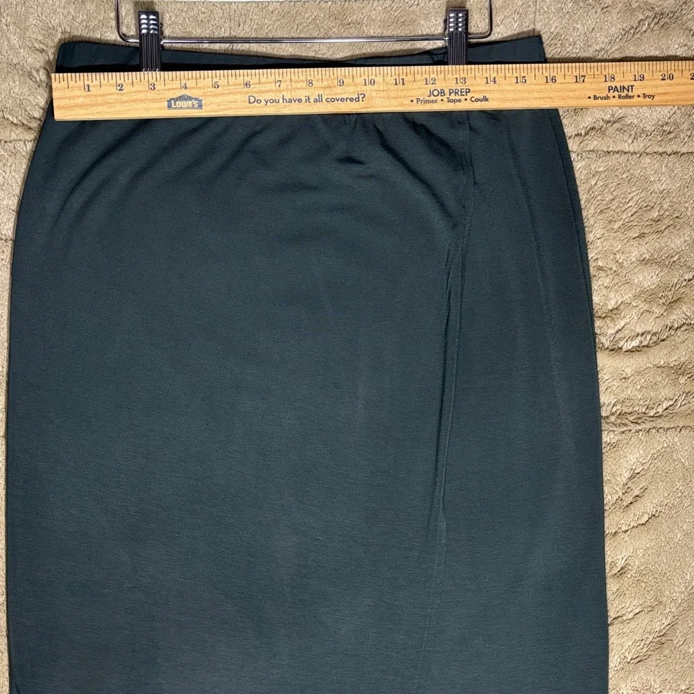 Vince Dark Olive Green Asymmetrical Pull On Faux Wrap Midi Skirt Size M